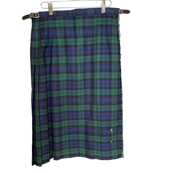 Academia Highland Home Industries Pleated Tartan Green Blue Vintage Skirt - Picture 2 of 6